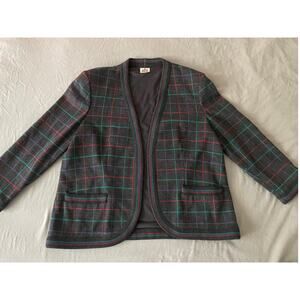 Vtg. Bleyle Wool/Wool Blend gray plaid Print SZ 14 Blazer w/ Pockets